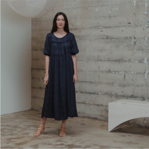 Natalie Martin Hayley Peasant Style Navy Blue Maxi Dress rear Tie Closure - Picture 12 of 16